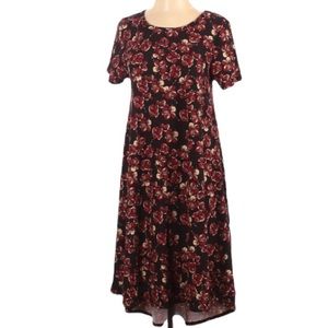 LulaRoe Women’s Size XS Carly Simply Comfortable Tshirt Midi Dress Floral Rd&Blk